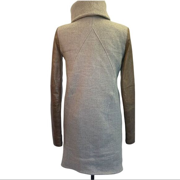 HELMET Lang wool & Lamb Leather brown gray colour block pattern coat Sz XS - Picture 4 of 16